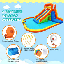 Inflatable Water Slide, Mega Bounce House Water Park with Long Dual Slide, 2 Climbing Walls, 2 Basketball Hoops, Large Splash Pool, 15.6 x 15 x 8.7FT Blow up WaterSlides with Blower