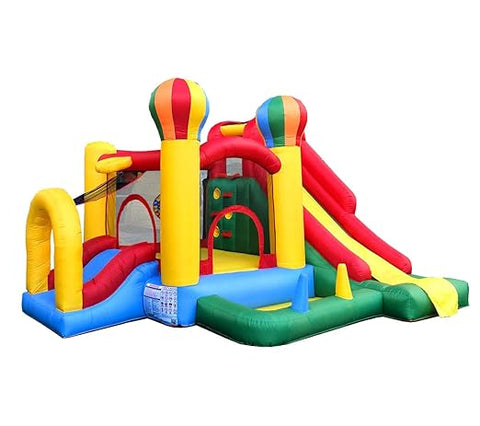 Inflatable Bounce water House with Slide for Kids - Backyard Inflatable Obstacle Course Bouncy House - Circus Balloon Bouncer Complete Setup Includes: Blower, Ground Stakes, Ball Pit Balls, and Storage Bag