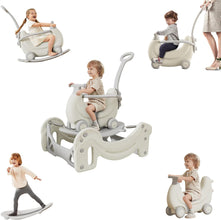 BanaSuper 5-in-1 Kids Rocking Horse Grey Multifunctional Ride-on Toy for Toddlers Trampoline Push Walker Scooter Balance Board Indoor and Outdoor Play Gym Gift for Boys and Girls