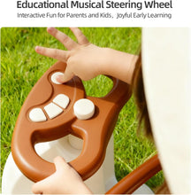 Kid's Rocking Pushchair/Ride-On Parent Push Car with Canopy, Music, Adjustable Handle, and Safety Features for Ages 12-60 Months Cream White with Olive Brown Accents