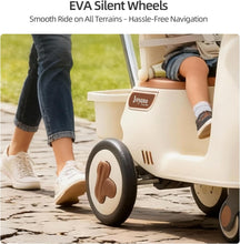 Kid's Rocking Pushchair/Ride-On Parent Push Car with Canopy, Music, Adjustable Handle, and Safety Features for Ages 12-60 Months Cream White with Olive Brown Accents