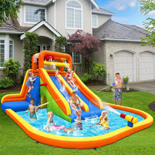 Inflatable Water Slide, Mega Bounce House Water Park with Long Dual Slide, 2 Climbing Walls, 2 Basketball Hoops, Large Splash Pool, 15.6 x 15 x 8.7FT Blow up WaterSlides with Blower