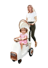 Kid's Rocking Pushchair/Ride-On Parent Push Car with Canopy, Music, Adjustable Handle, and Safety Features for Ages 12-60 Months Cream White with Olive Brown Accents