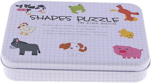 Wooden 2 pc shape puzzle with steel box Domastic Animals - EKT2689