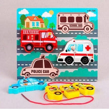 Wooden Chunkey Traffic Puzzle With Lacing Board - EKT3326