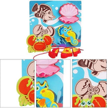Wooden Chunkey Sea Animal Puzzle With Lacing Board - EKT3327