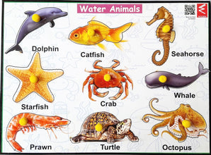 Wooden Water Animals learning Educational Knob Tray-12*9 inch - EKW0105