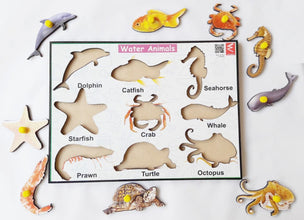 Wooden Water Animals learning Educational Knob Tray-12*9 inch - EKW0105