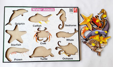 Wooden Water Animals learning Educational Knob Tray-12*9 inch - EKW0105